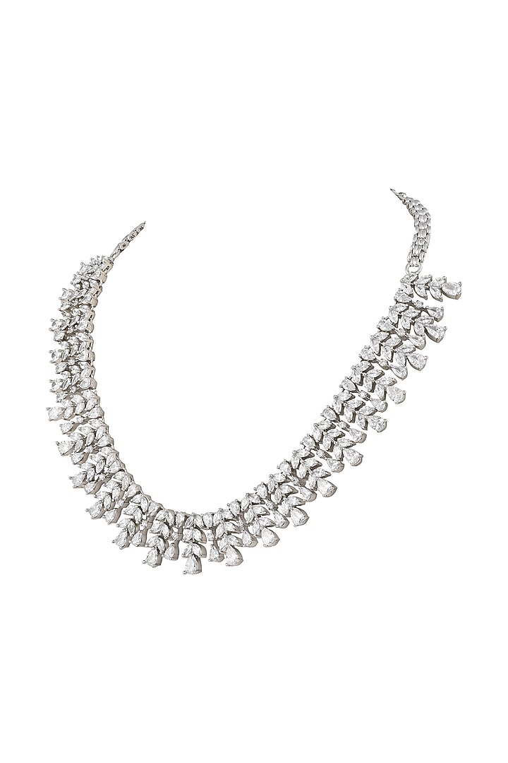 White Finish Cubic Zirconia Stone Necklace Set by Prihan Luxury Jewelry at Pernia's Pop Up Shop