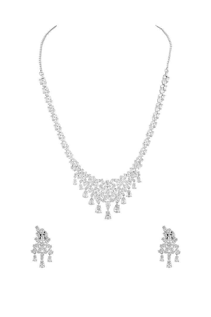White Finish Cubic Zirconia Stone Necklace Set by Prihan Luxury Jewelry at Pernia's Pop Up Shop