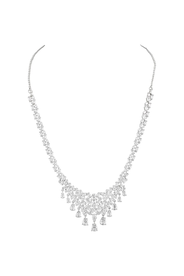 White Finish Cubic Zirconia Stone Necklace Set by Prihan Luxury Jewelry at Pernia's Pop Up Shop