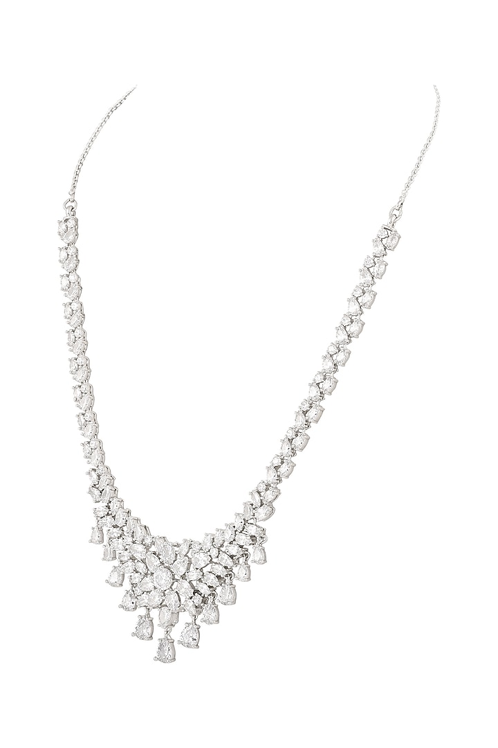 White Finish Cubic Zirconia Stone Necklace Set by Prihan Luxury Jewelry at Pernia's Pop Up Shop