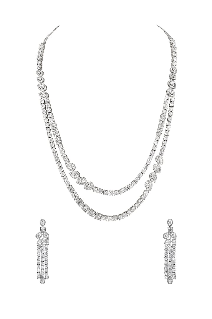 White Finish Cubic Zirconia Stone Layered Necklace Set by Prihan Luxury Jewelry at Pernia's Pop Up Shop