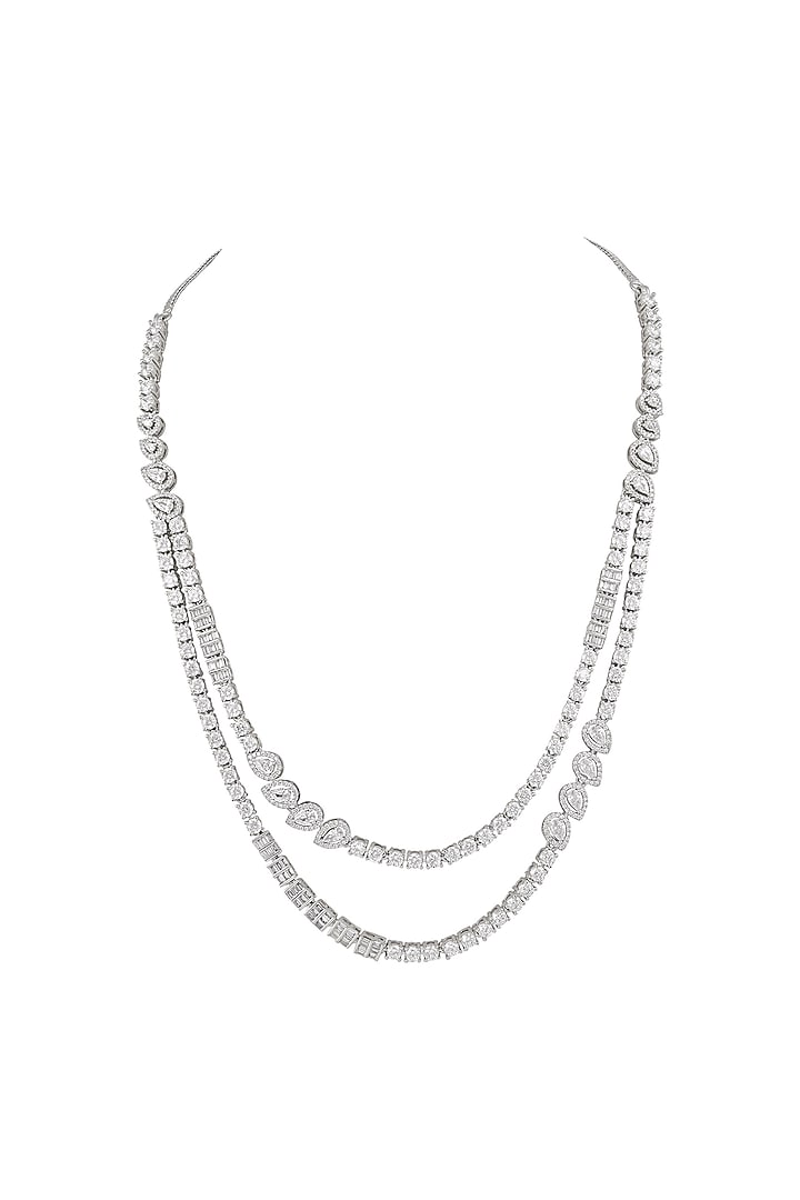 White Finish Cubic Zirconia Stone Layered Necklace Set by Prihan Luxury Jewelry at Pernia's Pop Up Shop