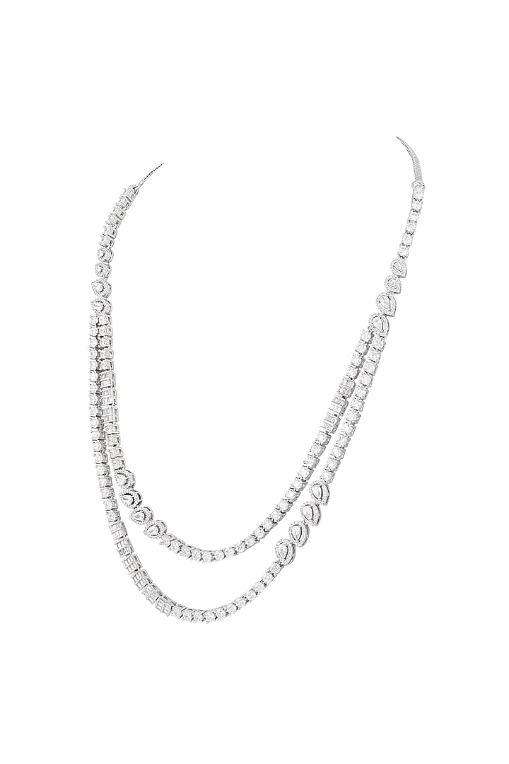 White Finish Cubic Zirconia Stone Layered Necklace Set by Prihan Luxury Jewelry at Pernia's Pop Up Shop