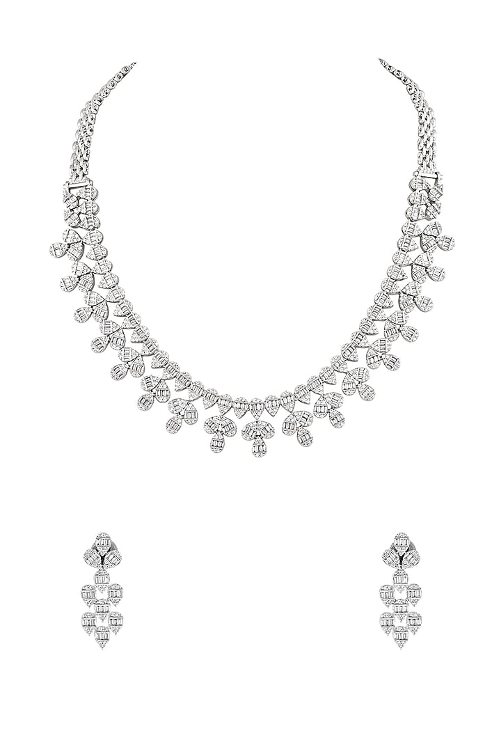 White Finish Cubic Zirconia Stone Necklace Set by Prihan Luxury Jewelry at Pernia's Pop Up Shop