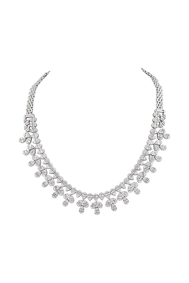 White Finish Cubic Zirconia Stone Necklace Set by Prihan Luxury Jewelry at Pernia's Pop Up Shop