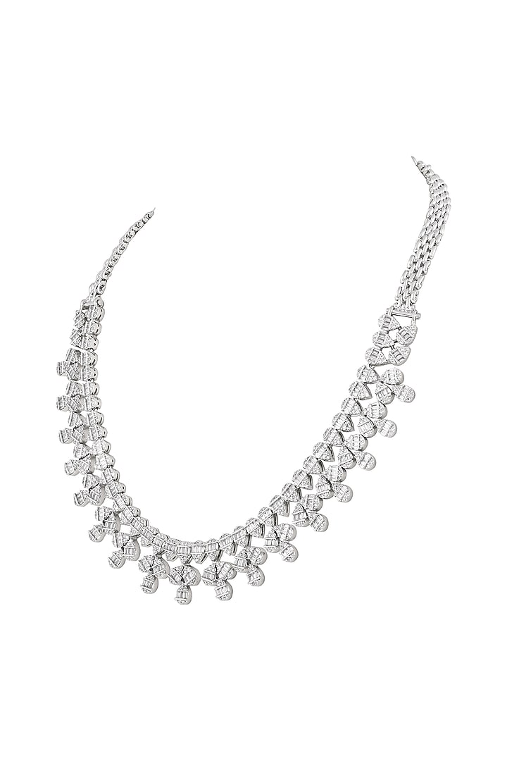 White Finish Cubic Zirconia Stone Necklace Set by Prihan Luxury Jewelry at Pernia's Pop Up Shop