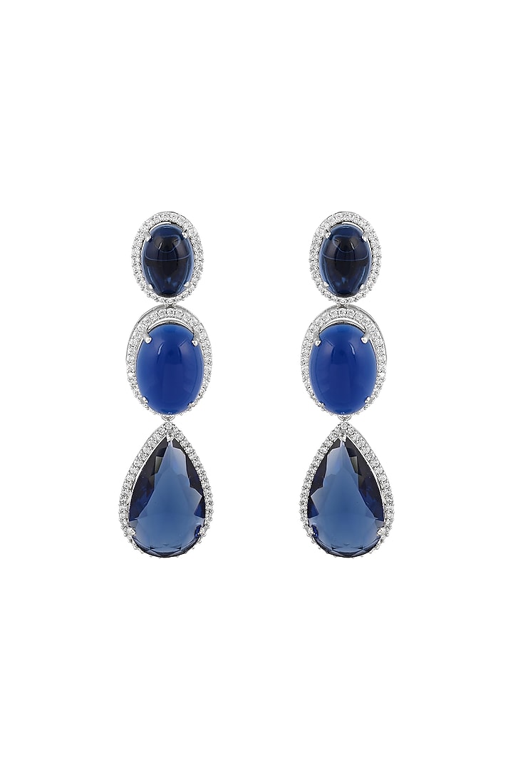 White Finish Deep Sapphire Stone Long Necklace Set by Prihan Luxury Jewelry at Pernia's Pop Up Shop