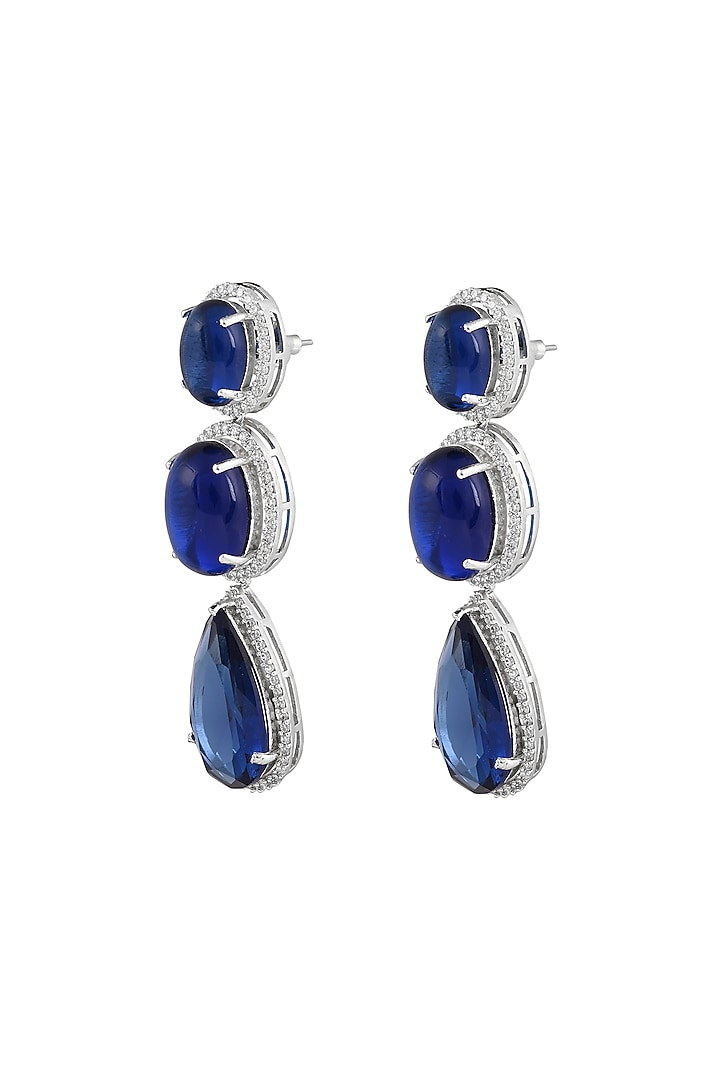 White Finish Deep Sapphire Stone Long Necklace Set by Prihan Luxury Jewelry at Pernia's Pop Up Shop