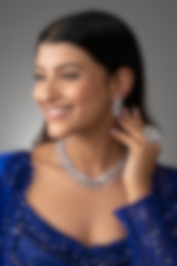 White Finish Cubic Zirconia Stone Necklace Set by Prihan Luxury Jewelry at Pernia's Pop Up Shop