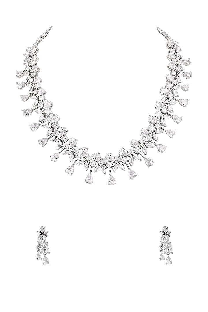 White Finish Cubic Zirconia Stone Necklace Set by Prihan Luxury Jewelry at Pernia's Pop Up Shop