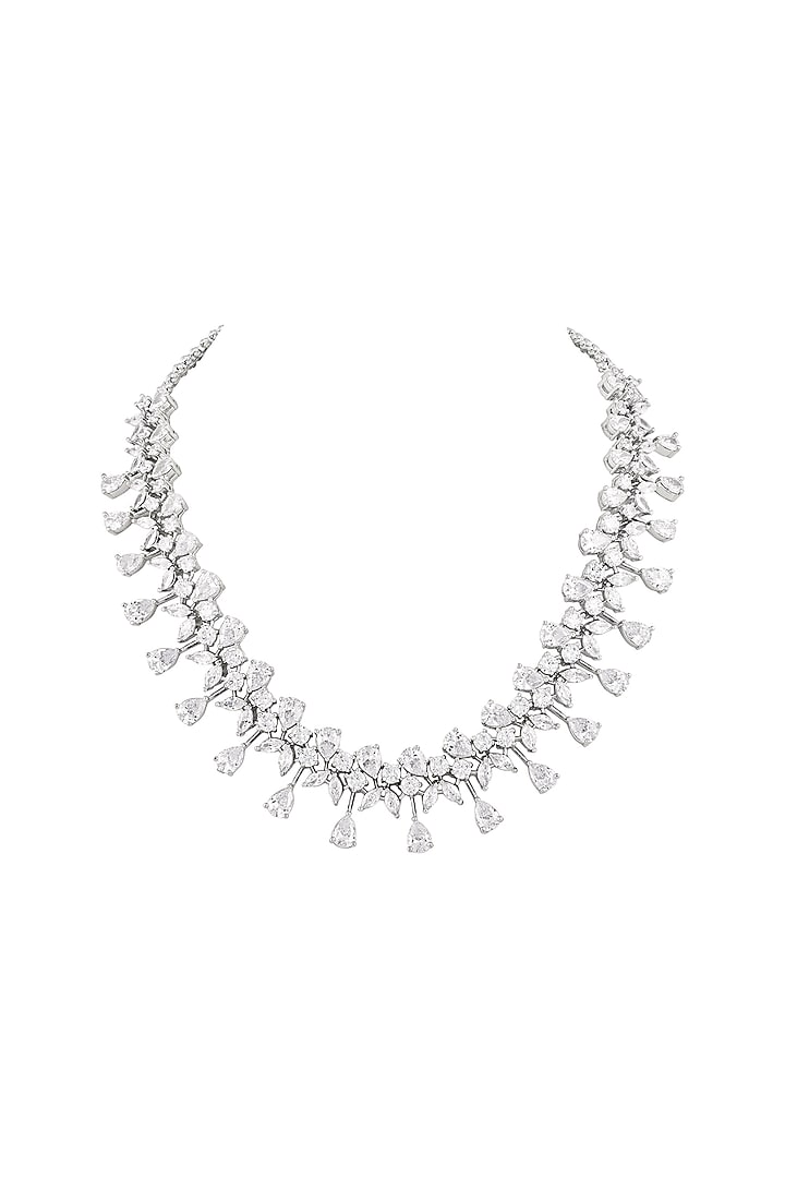 White Finish Cubic Zirconia Stone Necklace Set by Prihan Luxury Jewelry at Pernia's Pop Up Shop