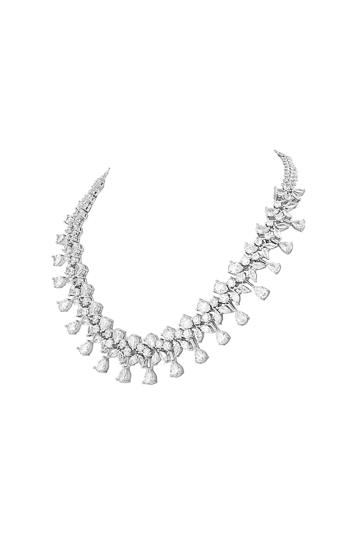White Finish Cubic Zirconia Stone Necklace Set by Prihan Luxury Jewelry at Pernia's Pop Up Shop