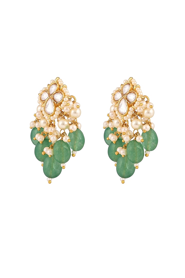 Gold Finish Kundan Polki & Emerald Drop Jadau Necklace Set by Prihan Luxury Jewelry at Pernia's Pop Up Shop