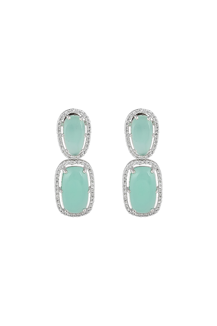 White Finish Aqua Cabochon Stone & Crystal Necklace Set by Prihan Luxury Jewelry at Pernia's Pop Up Shop