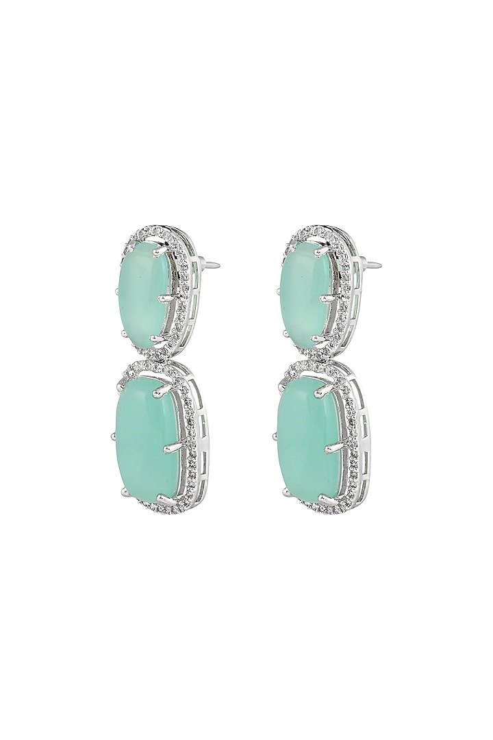 White Finish Aqua Cabochon Stone & Crystal Necklace Set by Prihan Luxury Jewelry at Pernia's Pop Up Shop