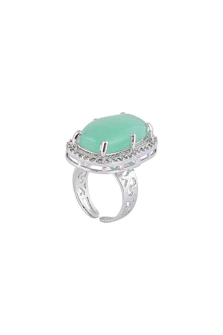 White Finish Aqua Cabochon Stone & Crystal Necklace Set by Prihan Luxury Jewelry at Pernia's Pop Up Shop