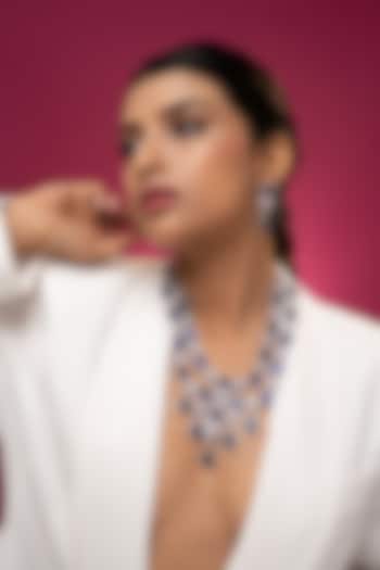 White Finish Sapphire & CZ Stone Layered Necklace Set by Prihan Luxury Jewelry at Pernia's Pop Up Shop