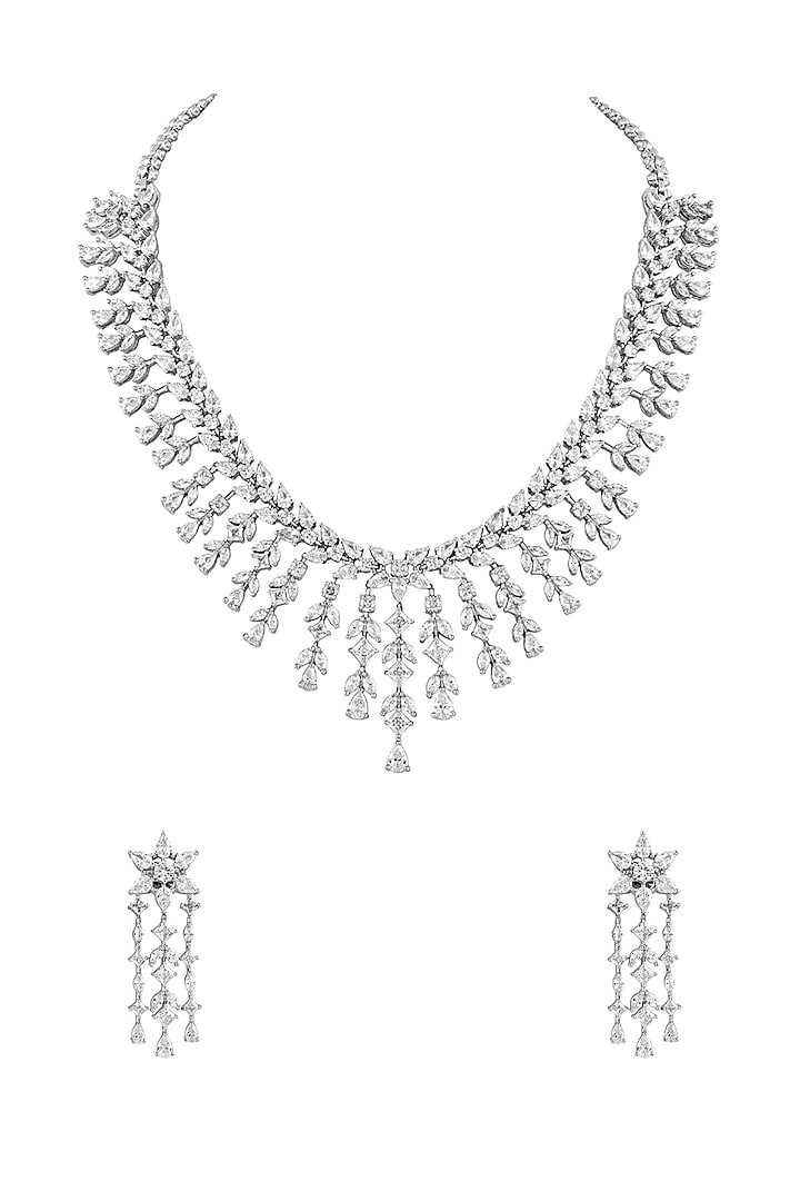 White Finish Cubic Zirconia Necklace Set by Prihan Luxury Jewelry at Pernia's Pop Up Shop