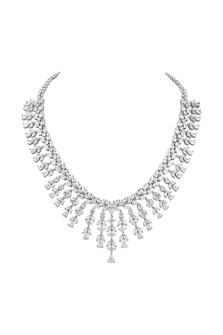 White Finish Cubic Zirconia Necklace Set by Prihan Luxury Jewelry at Pernia's Pop Up Shop