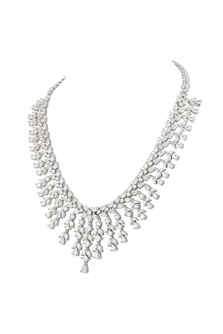 White Finish Cubic Zirconia Necklace Set by Prihan Luxury Jewelry at Pernia's Pop Up Shop