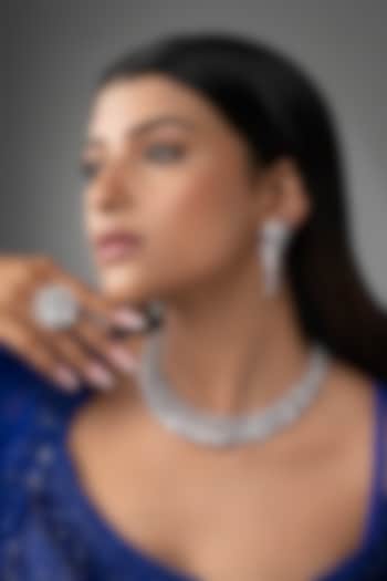 White Finish Baguette & Round-Cut Cubic Zirconia Necklace Set by Prihan Luxury Jewelry at Pernia's Pop Up Shop