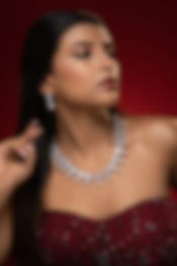 White Finish Pearl & Cubic Zirconia Necklace Set by Prihan Luxury Jewelry at Pernia's Pop Up Shop