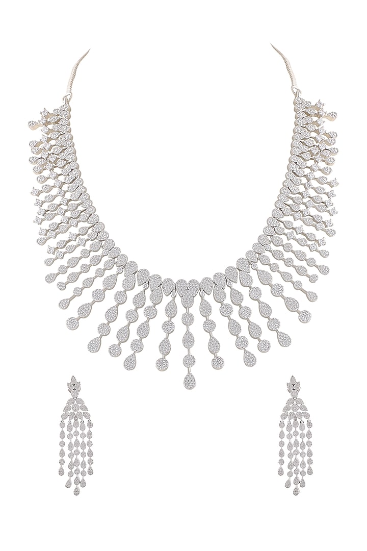 White Finish Cubic Zirconia Necklace Set by Prihan Luxury Jewelry at Pernia's Pop Up Shop