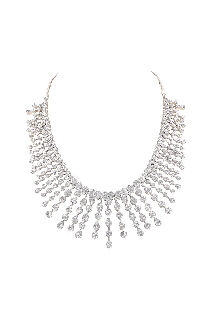 White Finish Cubic Zirconia Necklace Set by Prihan Luxury Jewelry at Pernia's Pop Up Shop