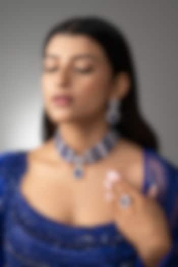 White Finish Cubic Zirconia & Sapphire Stone Necklace Set by Prihan Luxury Jewelry at Pernia's Pop Up Shop