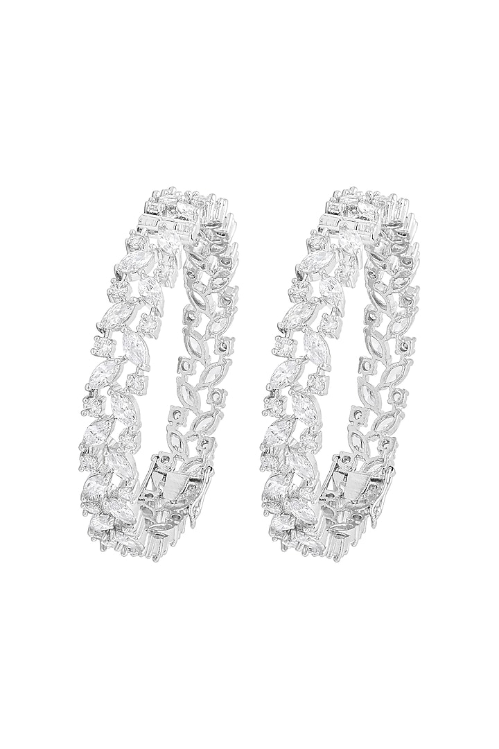 White Finish Cubic Zirconia Bangles (Set Of 2) by Prihan Luxury Jewelry at Pernia's Pop Up Shop