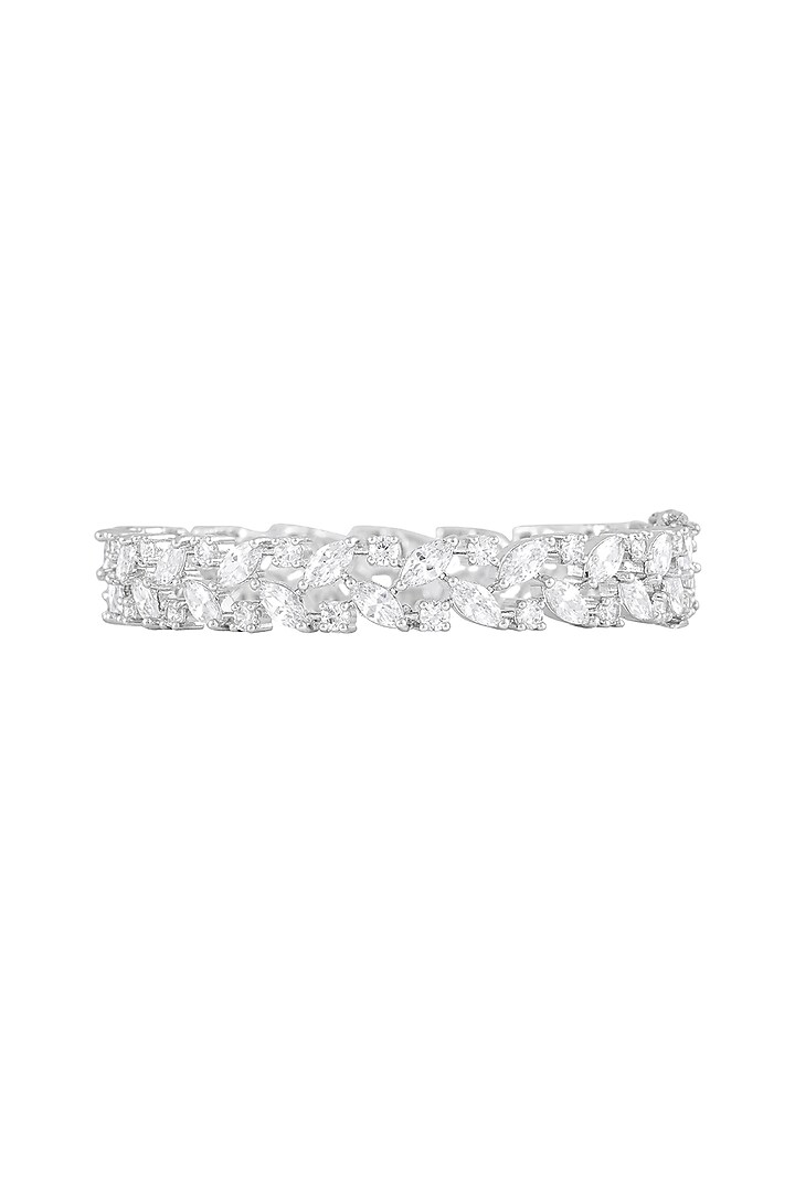 White Finish Cubic Zirconia Bangles (Set Of 2) by Prihan Luxury Jewelry at Pernia's Pop Up Shop