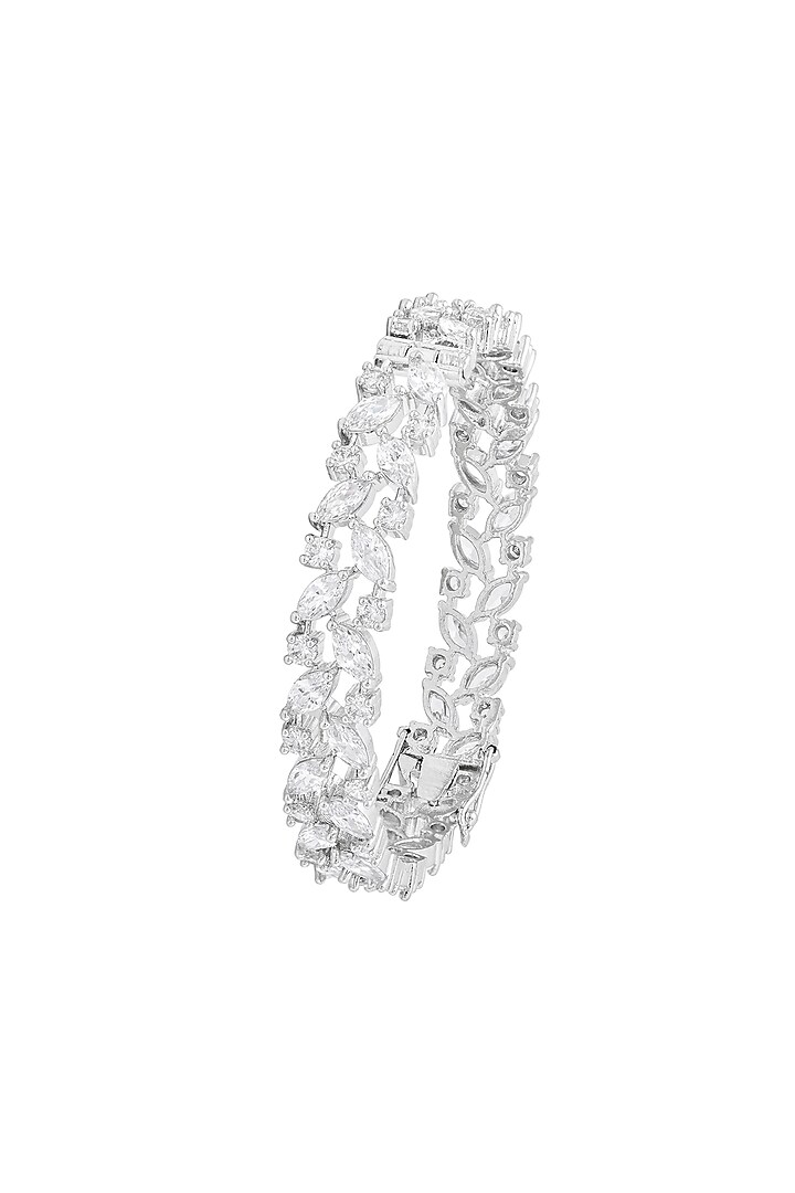 White Finish Cubic Zirconia Bangles (Set Of 2) by Prihan Luxury Jewelry at Pernia's Pop Up Shop