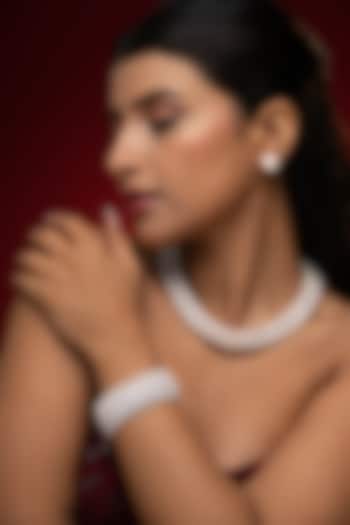 White Finish Cubic Zirconia & Pearl Bracelet by Prihan Luxury Jewelry at Pernia's Pop Up Shop