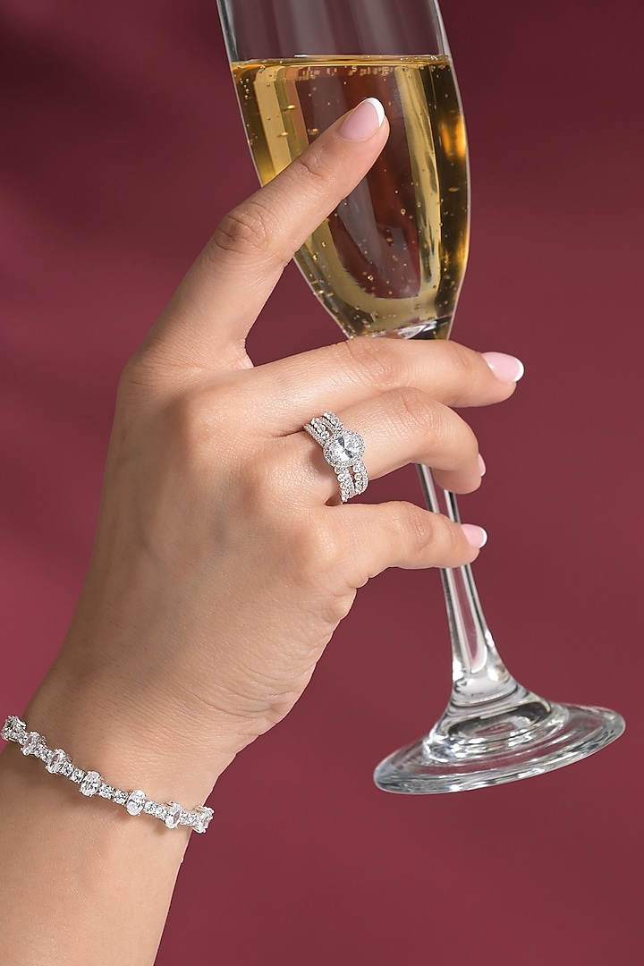 White Rhodium Finish Oval-Cut Zircon Ring by Prihan Luxury Jewelry at Pernia's Pop Up Shop