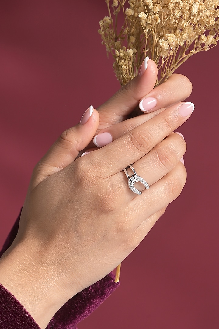 White Rhodium Finish Small Paved-Zircon Open-Ended Ring by Prihan Luxury Jewelry at Pernia's Pop Up Shop
