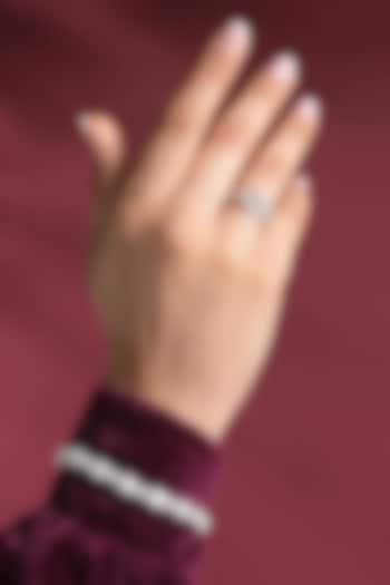 White Rhodium Finish Baguette-Cut Zircon Ring by Prihan Luxury Jewelry at Pernia's Pop Up Shop