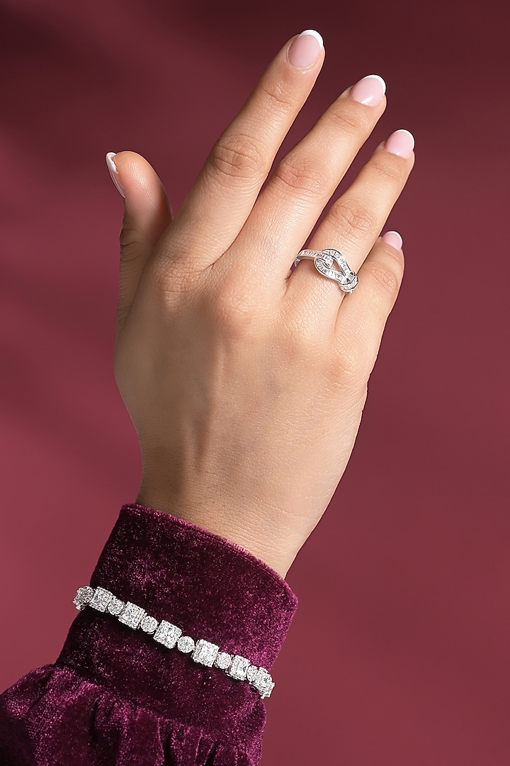 White Rhodium Finish Baguette-Cut Zircon Ring by Prihan Luxury Jewelry at Pernia's Pop Up Shop