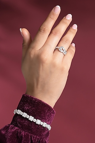 White Rhodium Finish Baguette-Cut Zircon Ring by Prihan Luxury Jewelry