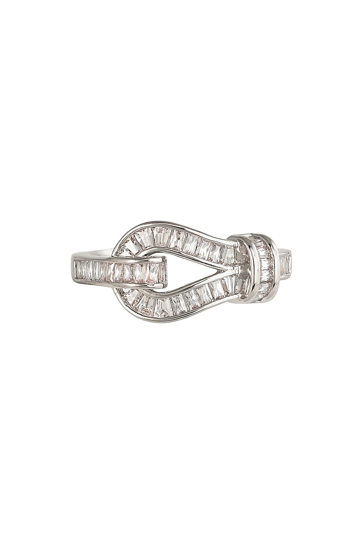 White Rhodium Finish Baguette-Cut Zircon Ring by Prihan Luxury Jewelry at Pernia's Pop Up Shop