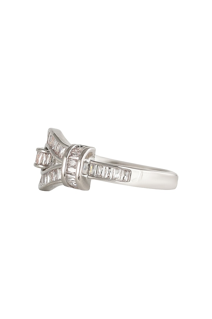 White Rhodium Finish Baguette-Cut Zircon Ring by Prihan Luxury Jewelry at Pernia's Pop Up Shop