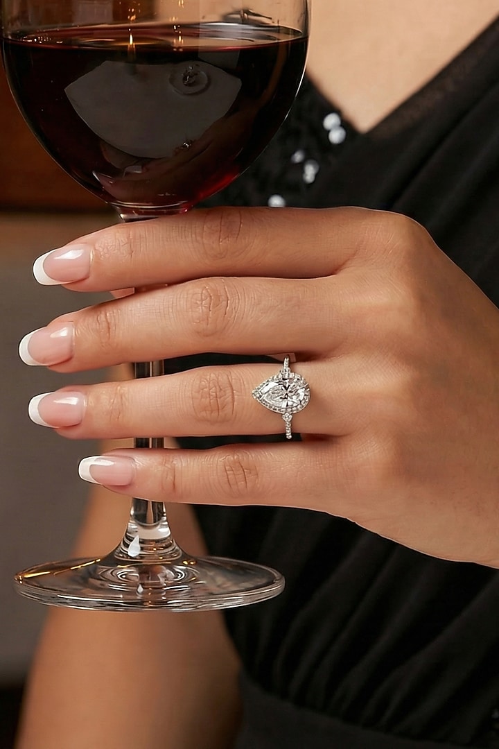 White Rhodium Finish Marquise-Cut Zircon Ring by Prihan Luxury Jewelry at Pernia's Pop Up Shop