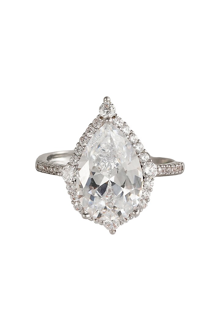 White Rhodium Finish Marquise-Cut Zircon Ring by Prihan Luxury Jewelry at Pernia's Pop Up Shop