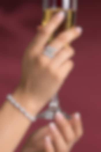 White Rhodium Finish Leaf-Shaped Zircon Branch Ring by Prihan Luxury Jewelry at Pernia's Pop Up Shop