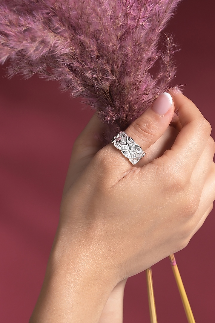 White Rhodium Finish Baguette-Shaped Zircon Ring by Prihan Luxury Jewelry at Pernia's Pop Up Shop