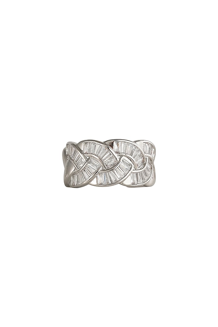 White Rhodium Finish Baguette-Shaped Zircon Ring by Prihan Luxury Jewelry at Pernia's Pop Up Shop