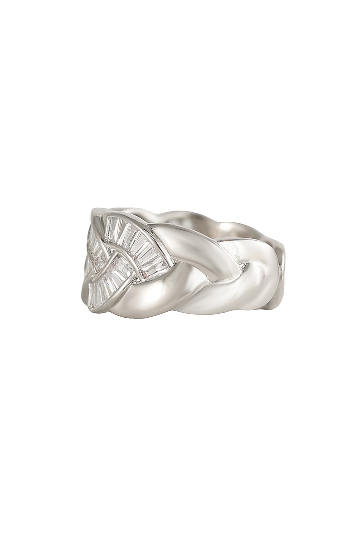 White Rhodium Finish Baguette-Shaped Zircon Ring by Prihan Luxury Jewelry at Pernia's Pop Up Shop