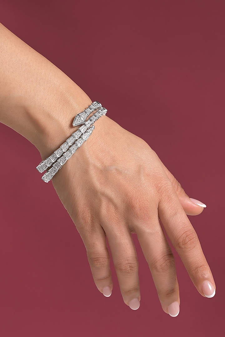 White Rhodium Finish Pave-Set Zircon Wrap-Style Bracelet by Prihan Luxury Jewelry at Pernia's Pop Up Shop
