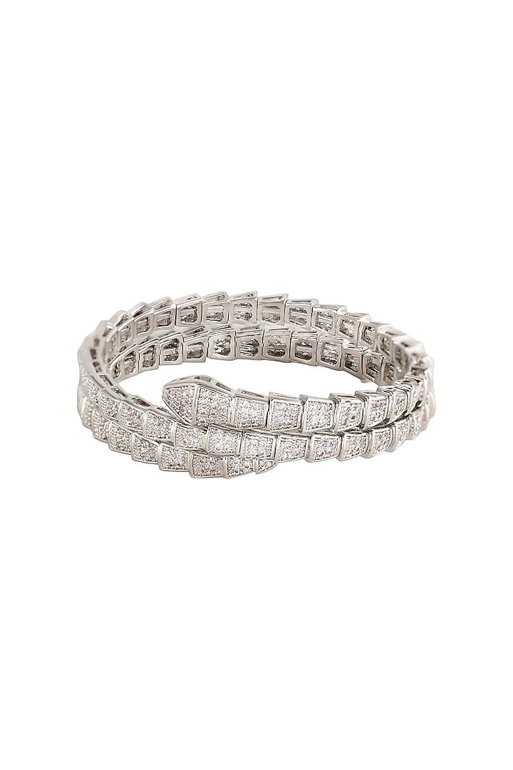 White Rhodium Finish Pave-Set Zircon Wrap-Style Bracelet by Prihan Luxury Jewelry at Pernia's Pop Up Shop