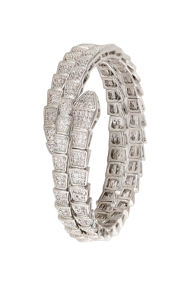 White Rhodium Finish Pave-Set Zircon Wrap-Style Bracelet by Prihan Luxury Jewelry at Pernia's Pop Up Shop
