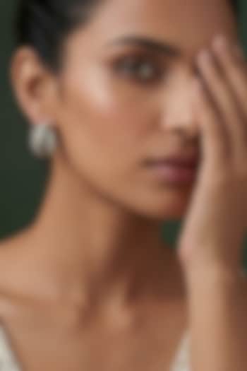 White Rhodium Finish Pave-Set Zircon Hoop Earrings by Prihan Luxury Jewelry at Pernia's Pop Up Shop